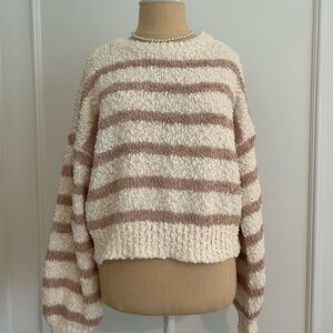Altar'd State Cream and Tan Striped Sweater
